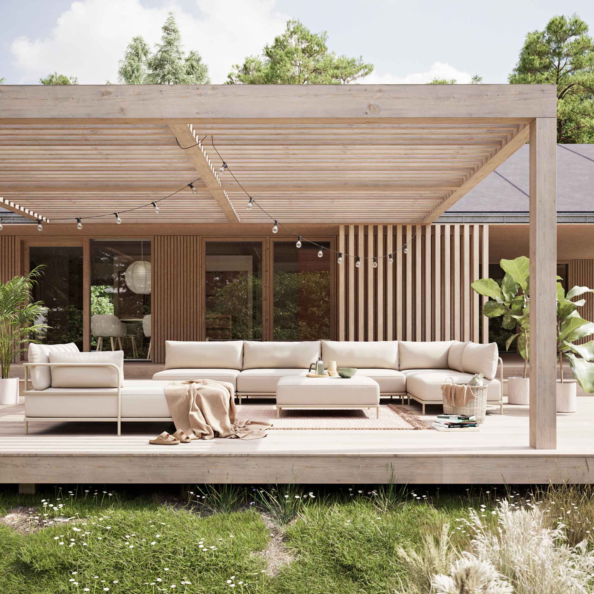 Vincent Outdoor, 3-Sitzer Modulsofa Doppel-Récamiere - Sandshell (#415029)
