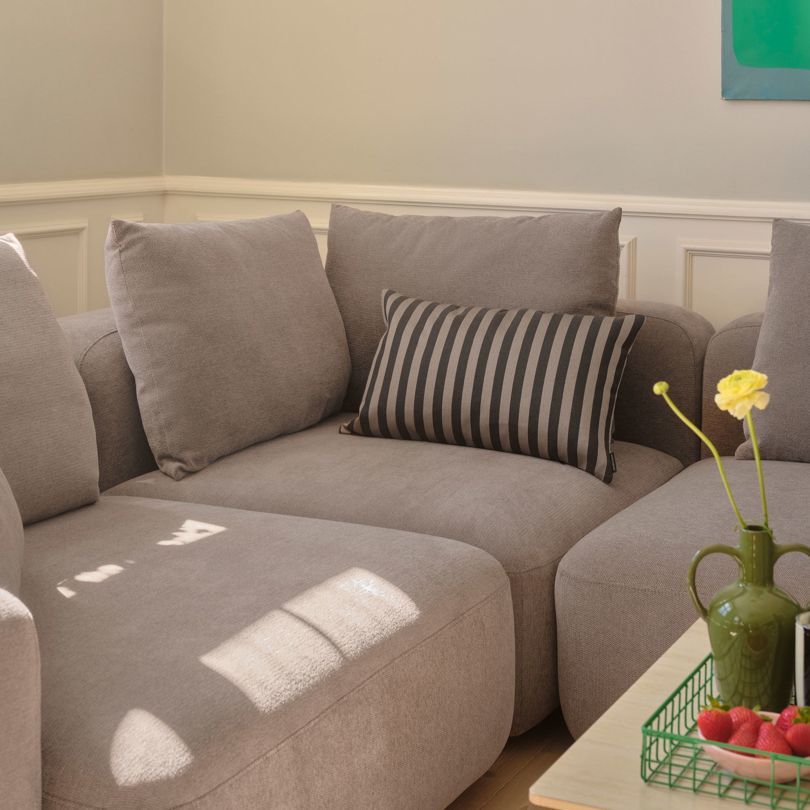 Luna, Kissen, 40x60, Gestreift, Straight Latte Black