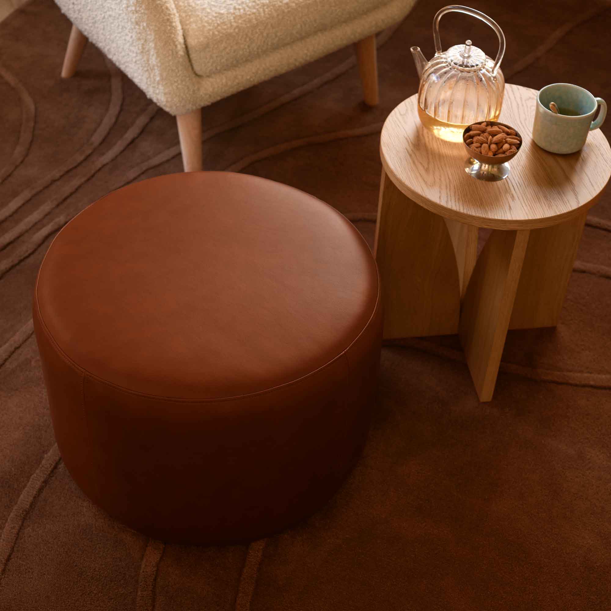 No. 9, Pouf, Braun, Leather Soffy Cognac