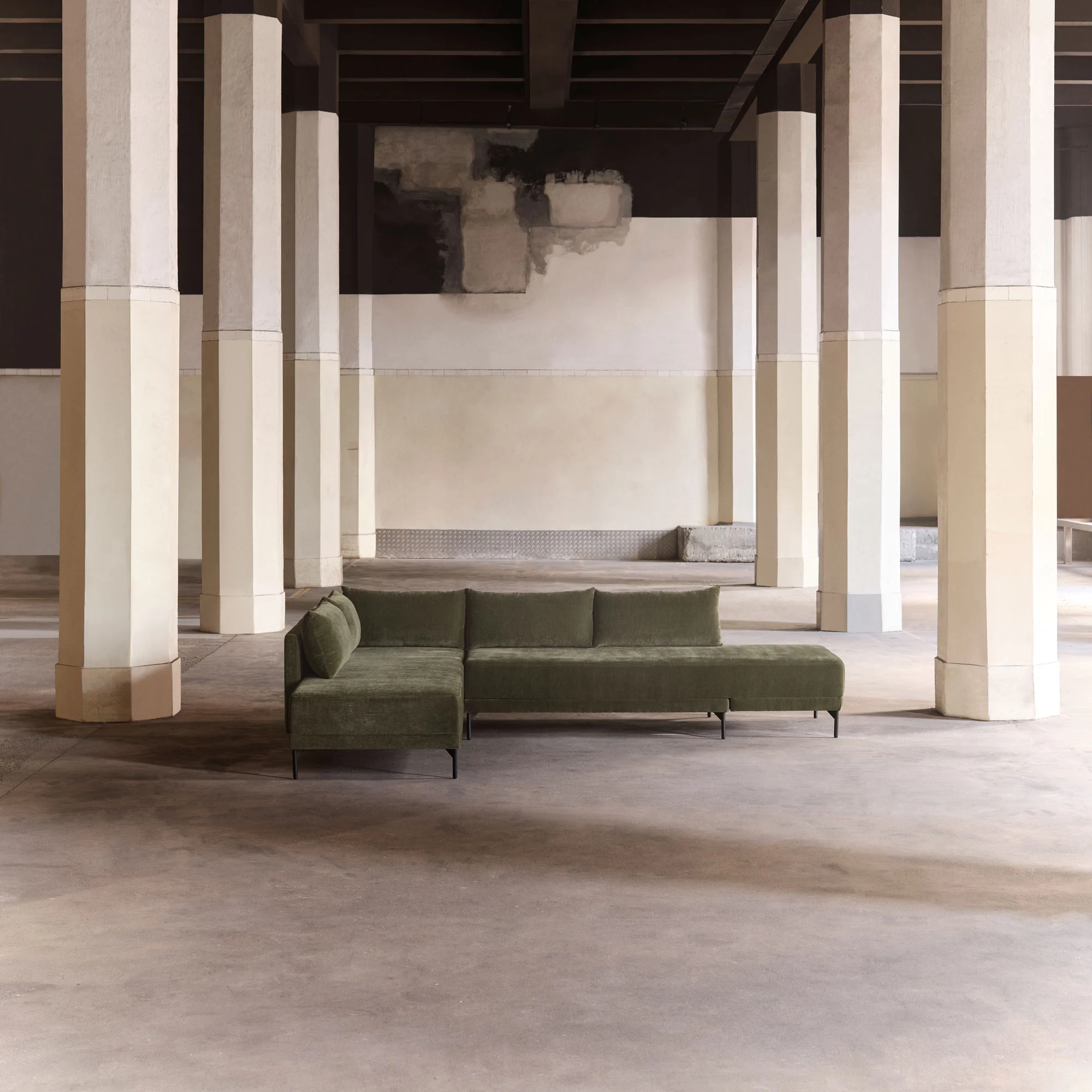 Vivica,  Sleeper sofa chaiselong left, Moss Olive,Black Metal, E, 14 cm - Moss Olive (#413942)